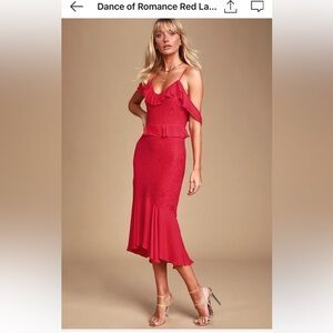 Lulus Red Lace Cold Shoulder Midi Dress